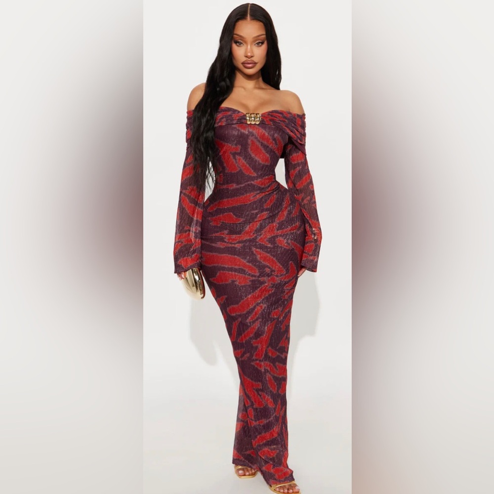 Fashion Nova Effortless Aura Plisse Maxi Dress - Plum/Multi